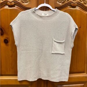 Zenana Chunky Knit Cotton Sweater Vest Oatmeal Pocket Size M